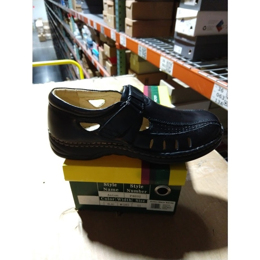 Hoopoe Men's Anton Diabetic/Ortho Leather Sandals Black 11 Wide